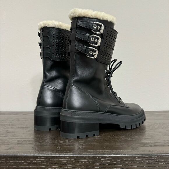 Alaia Shearling Lined Calf Leather Combat Boots Lace Up‎ Size 41 EU / 11 US - Picture 12 of 16